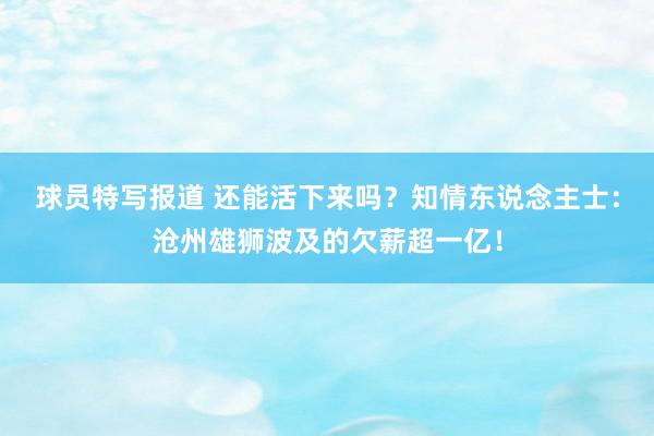 球员特写报道 还能活下来吗？知情东说念主士：沧州雄狮波及的欠薪超一亿！