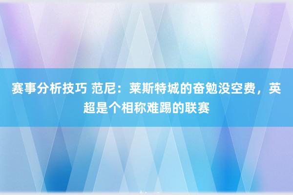 赛事分析技巧 范尼：莱斯特城的奋勉没空费，英超是个相称难踢的联赛